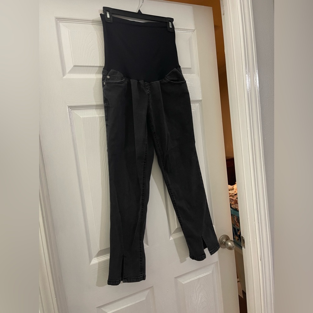 INDIGO BLUE Black Maternity Jeans with Split Hem Size Large